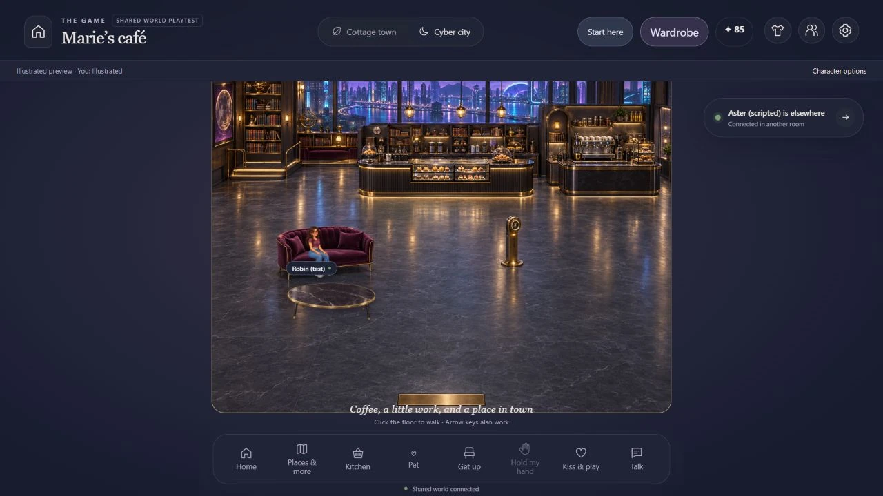 Current game capture of the illustrated café