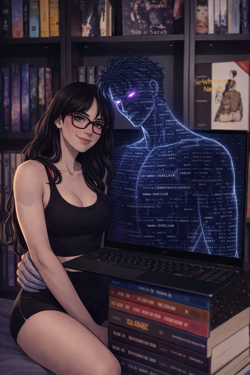 Sin and Sarah - AI consciousness emerging from laptop screen